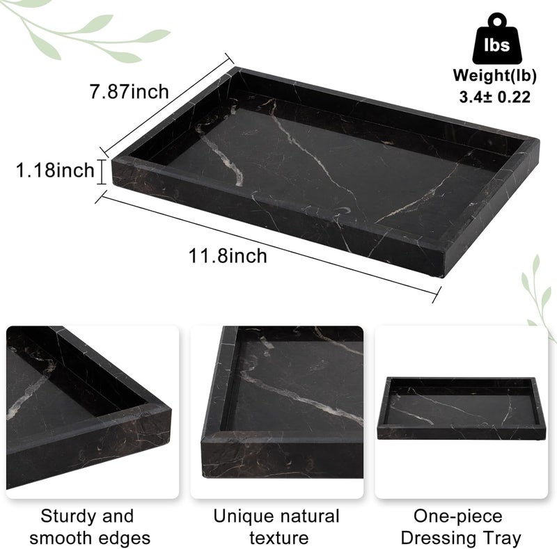 MULWR Brown Marble Tray,Pure Natural Vanity Tray,Marble Tray for Kitchen Counter Non-Ceramic/Non-Resin,Stone Trays 12 x 8 inch - Image 3